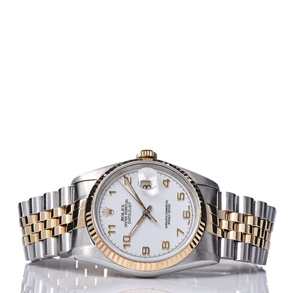 Rolex Stainless Steel 18K Yellow Gold 36mm Oyster Perpetual Datejust Watch White Arabic 16233 3 of 11
