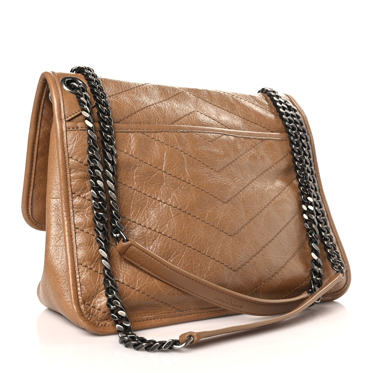 Saint Laurent Crinkled Calfskin Matelasse Monogram Medium Niki Chain Satchel Dark Toffee 3 of 9