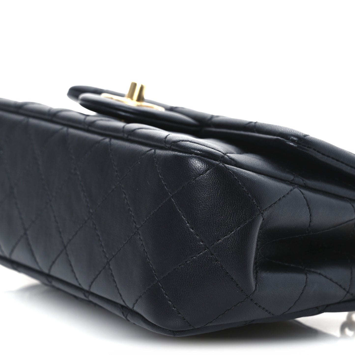 Lambskin Quilted Mini Rectangular Sweet Camellia Flap  Black