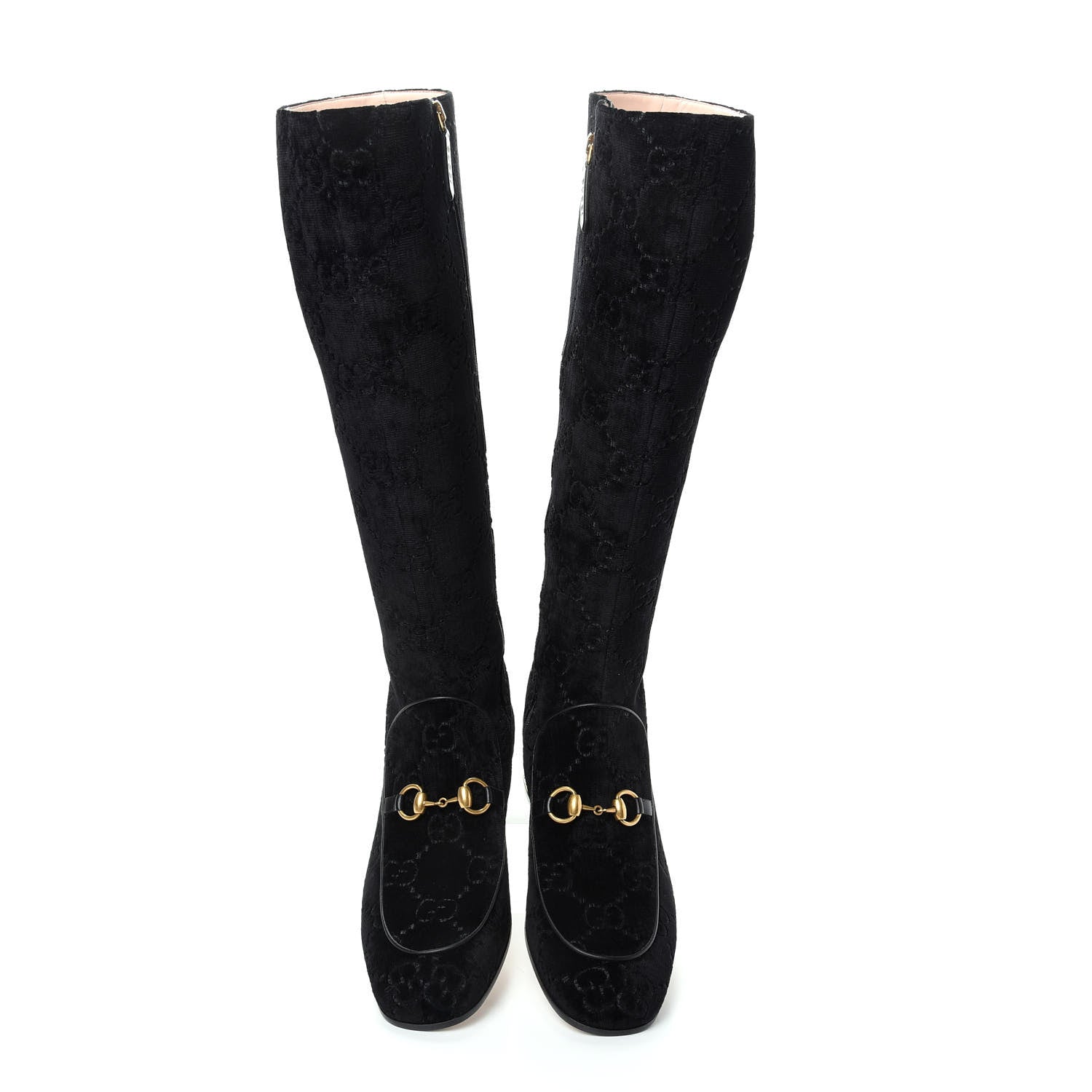 Gucci Velvet GG Monogram Crystal Horsebit Knee High Boots 40 Black 5 of 11