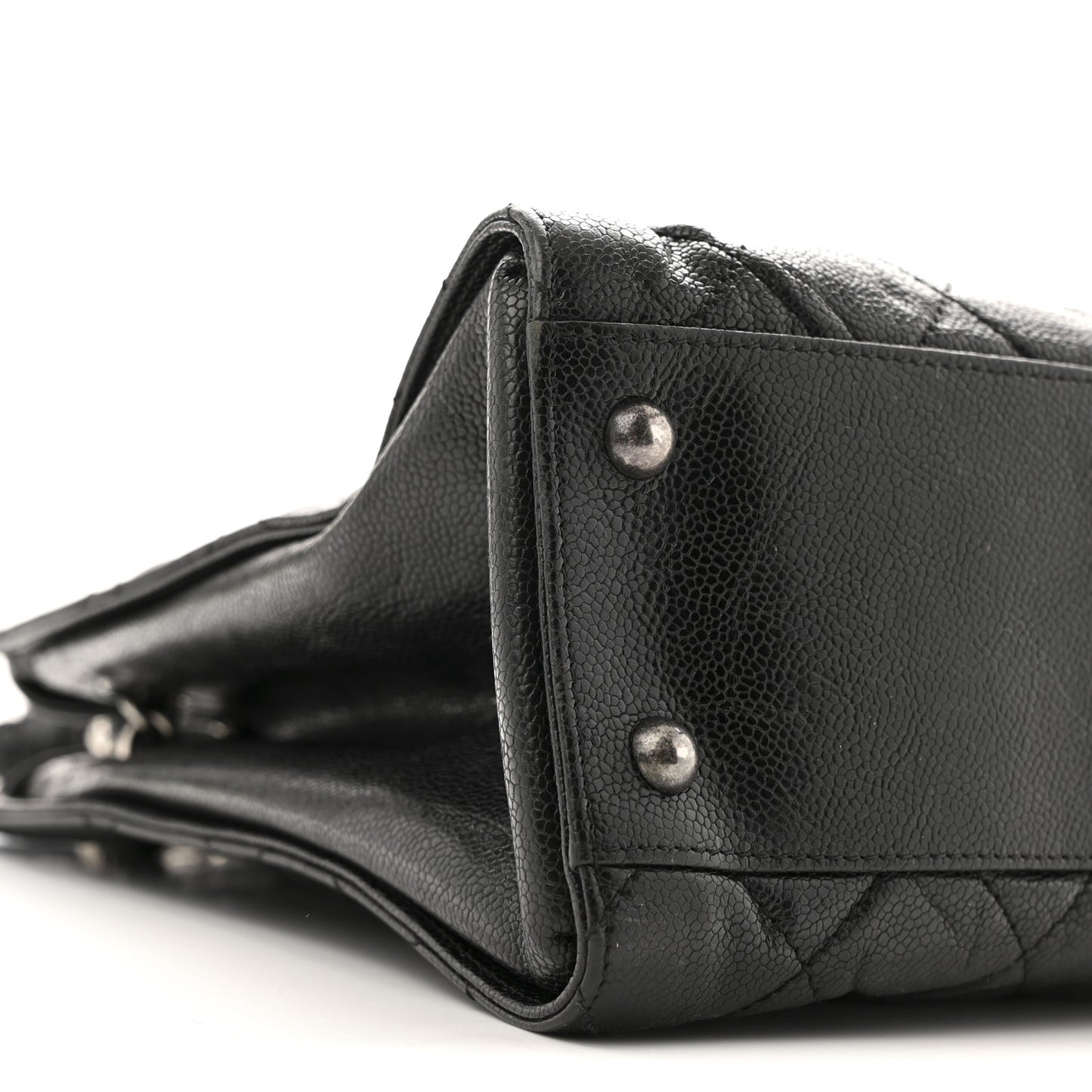 Crumpled Grained Calfskin CC Crave Tote Black
