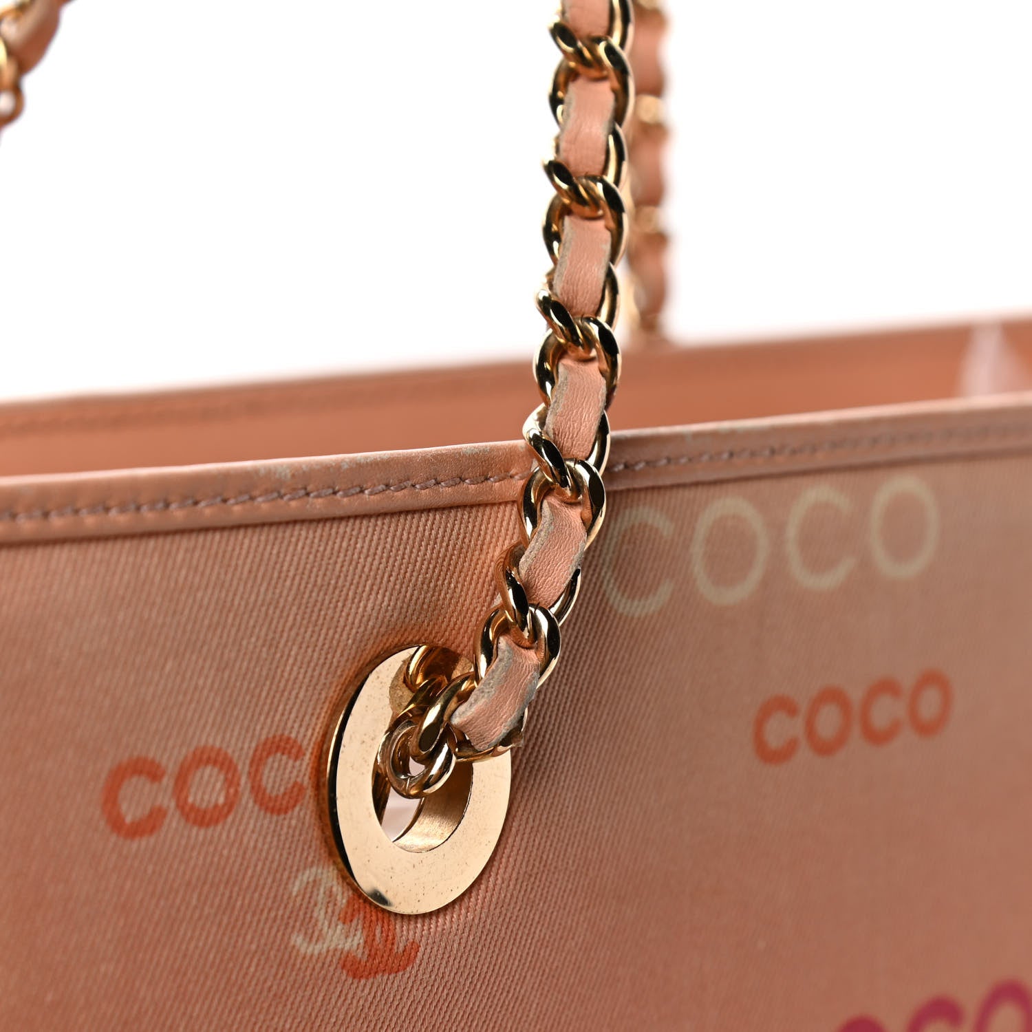 Chanel Canvas Printed Logo Tote Pink 6 of 7