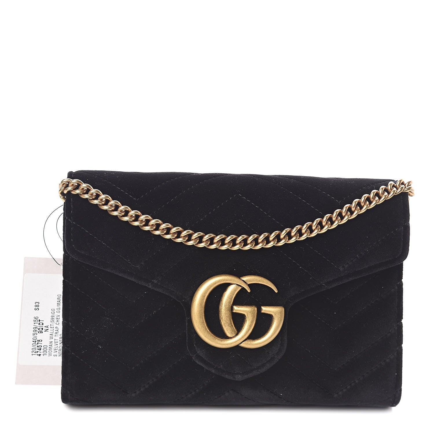 Gucci Velvet Matelasse GG Marmont Chain Wallet Black 1 of 9
