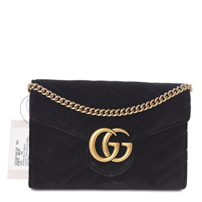 Gucci Velvet Matelasse GG Marmont Chain Wallet Black 1 of 9
