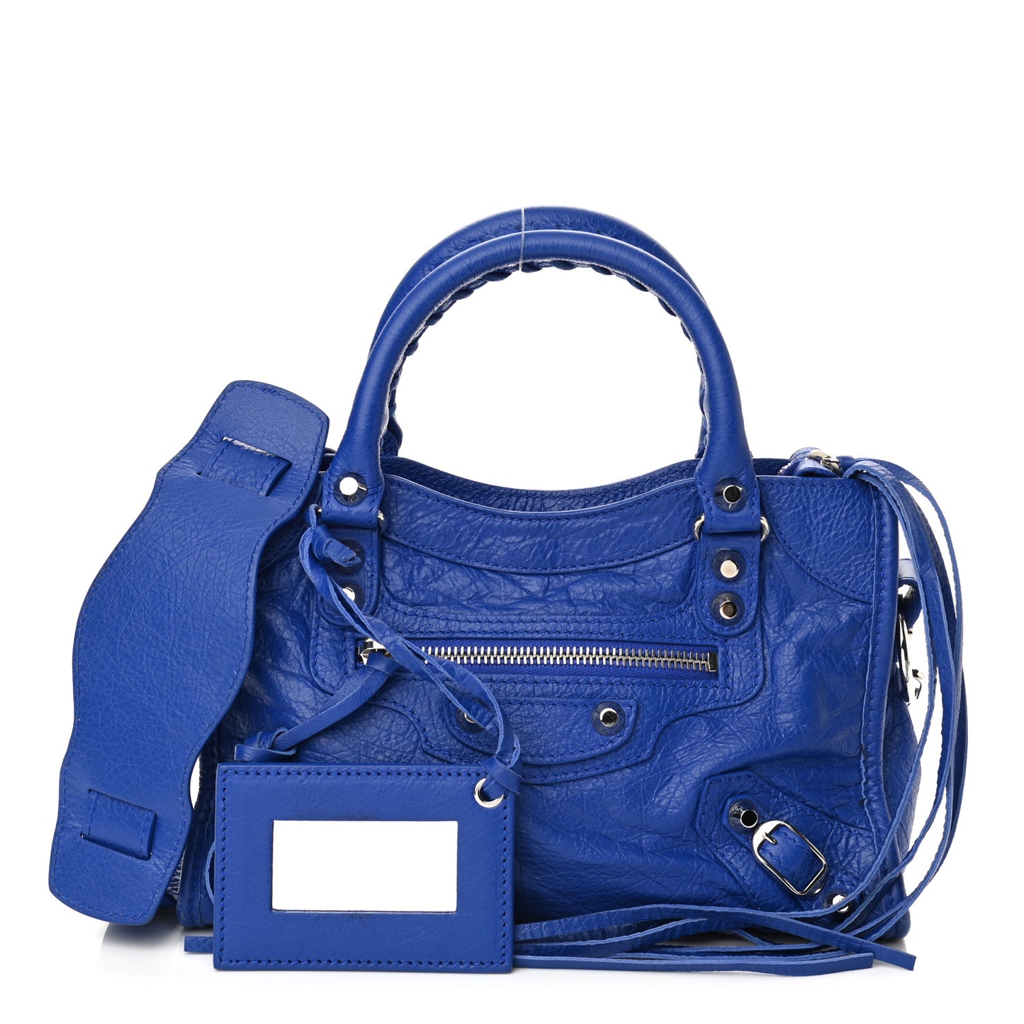 Agneau Classic Silver Hardware Mini City Logo Strap Bleu Electric Black