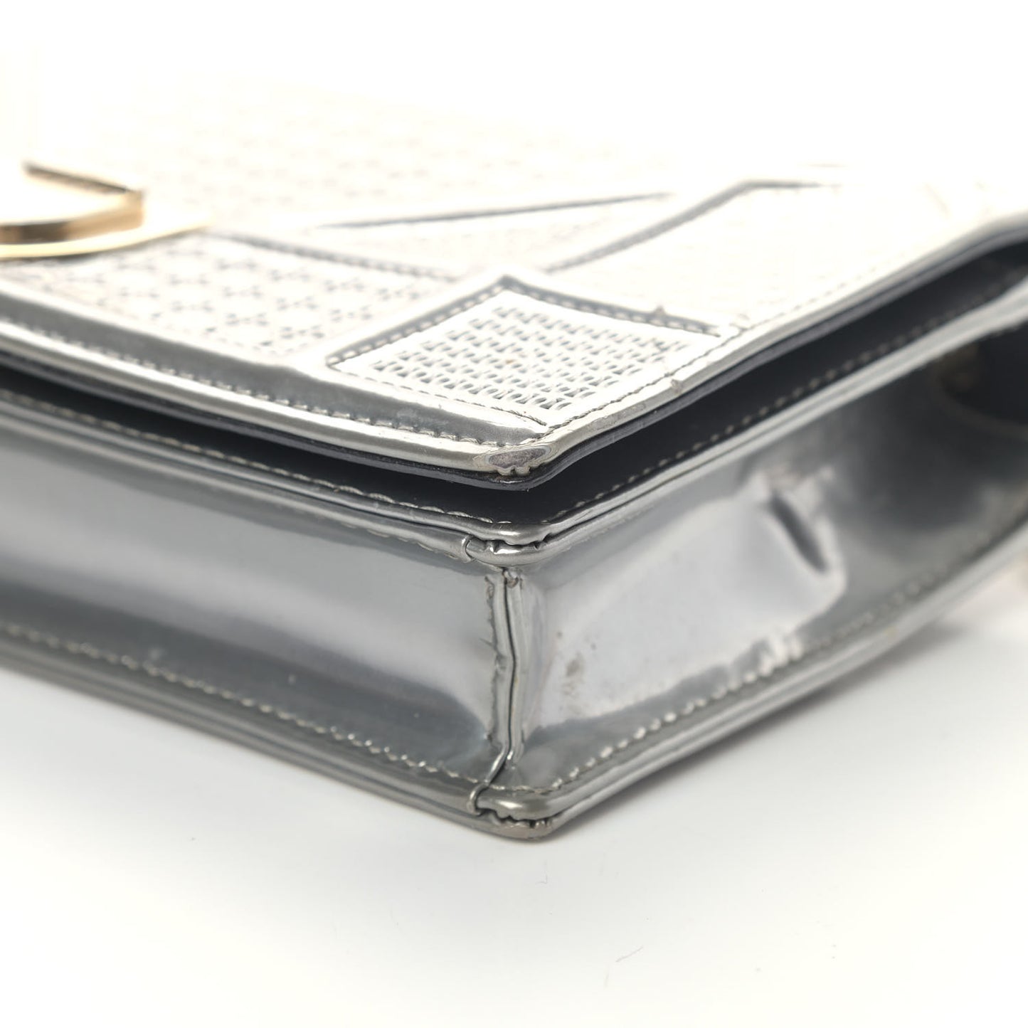 Metallic Patent Micro-Cannage Diorama Wallet on Chain Pouch Silver
