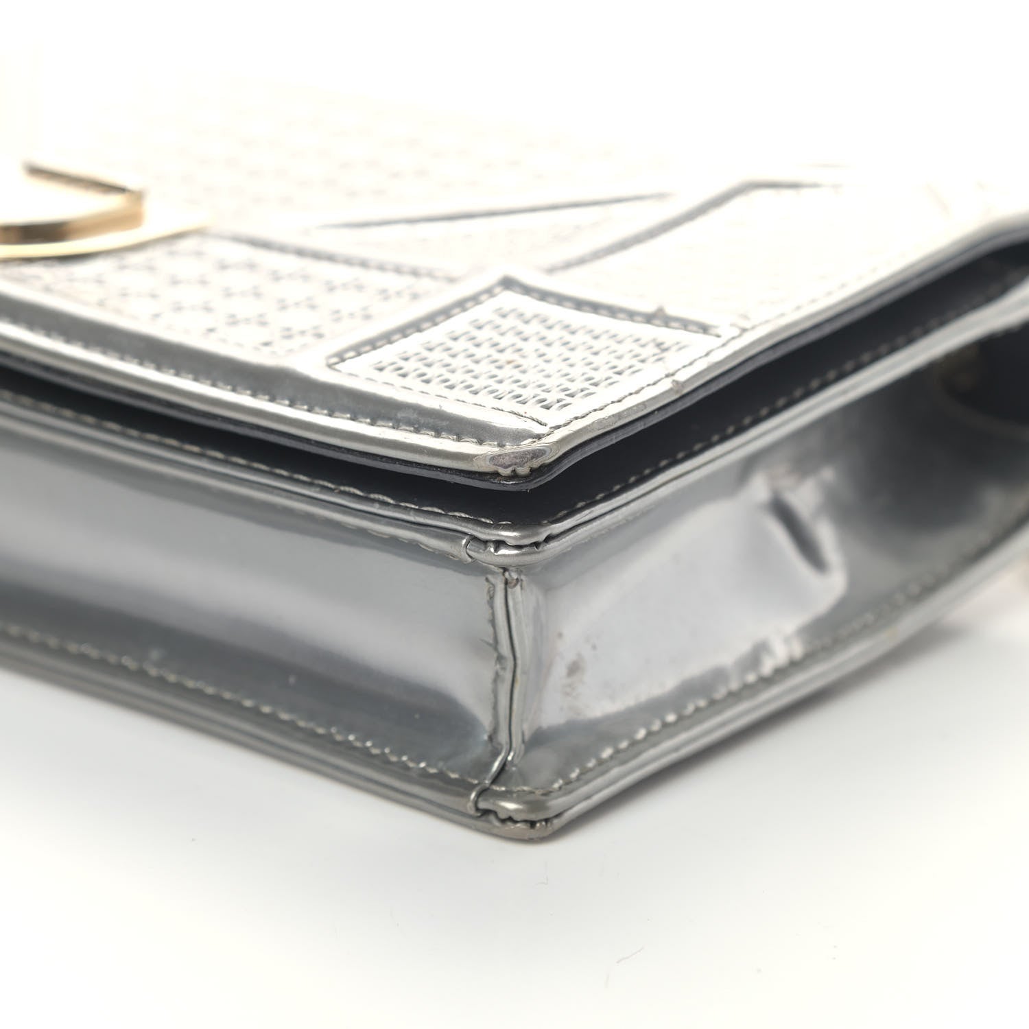 Christian Dior Metallic Patent Micro-Cannage Diorama Wallet on Chain Pouch Silver 8 of 10