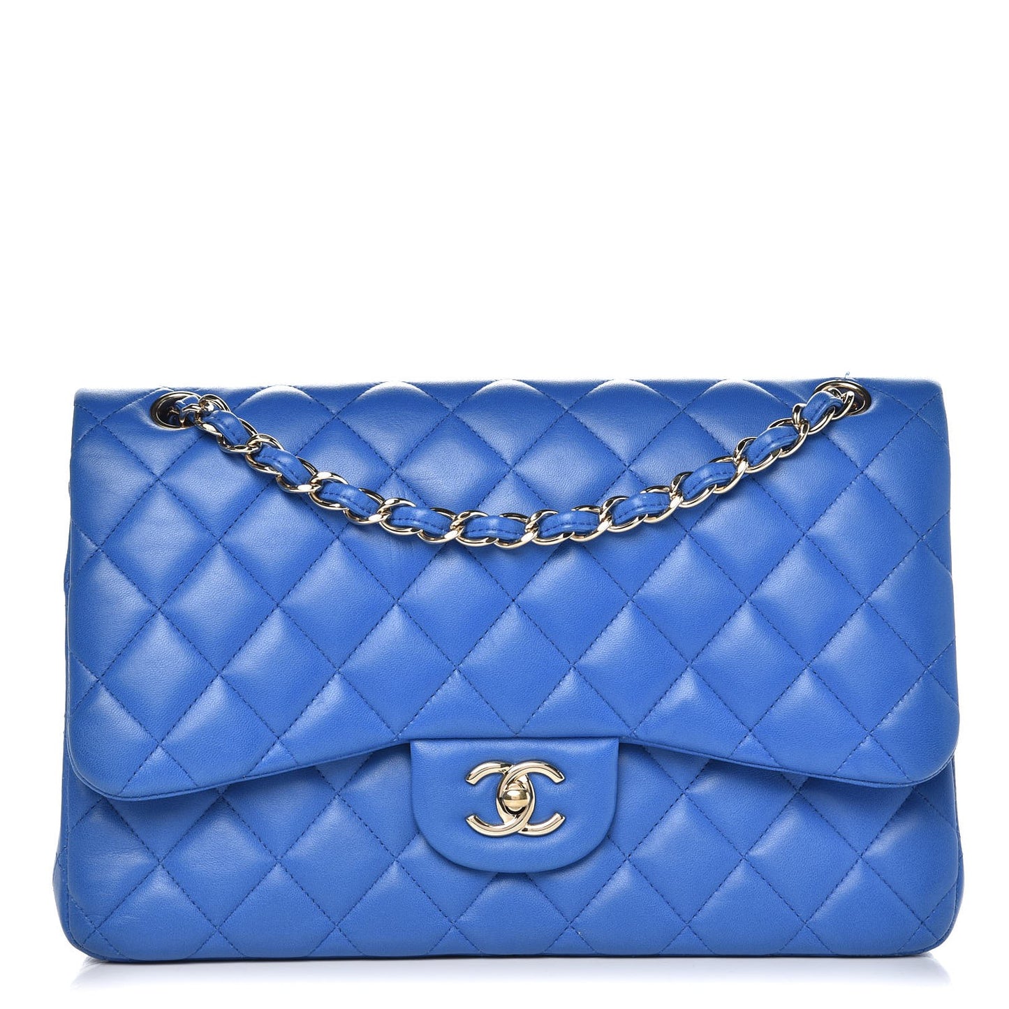 Lambskin Quilted Jumbo Double Flap Blue