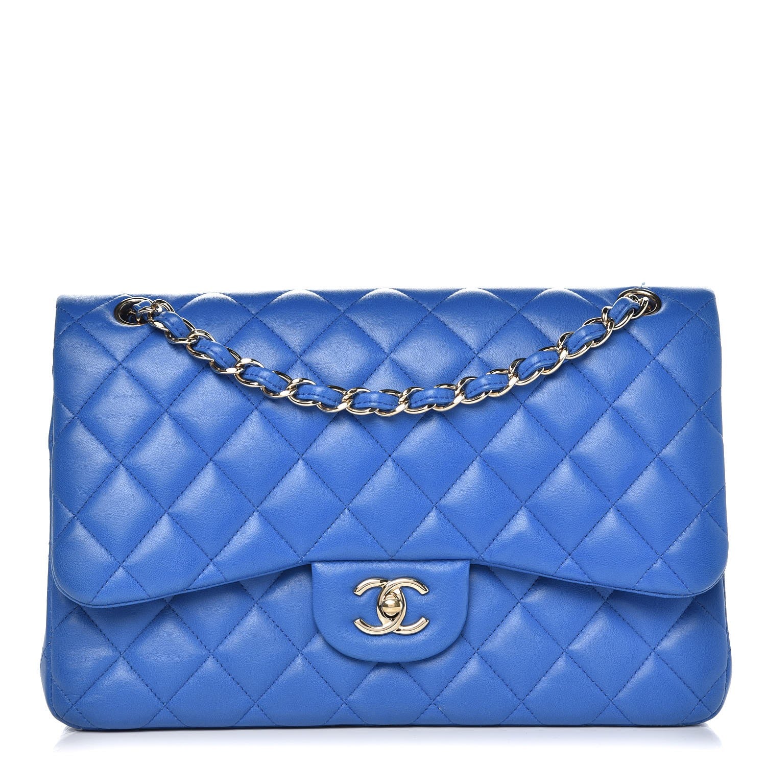 Chanel Lambskin Quilted Jumbo Double Flap Blue 1 of 14