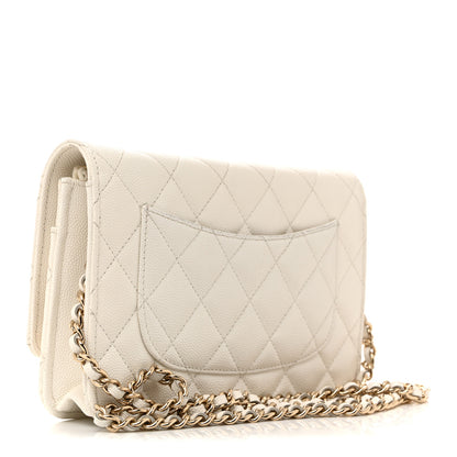 Chanel Caviar Quilted Crystal CC Wallet On Chain WOC White 3 of 15