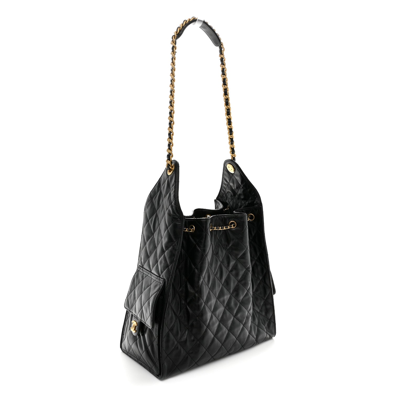 Chanel Shiny Crumpled Calfskin Quilted Medium Chanel 25 Handbag Black 3 of 11