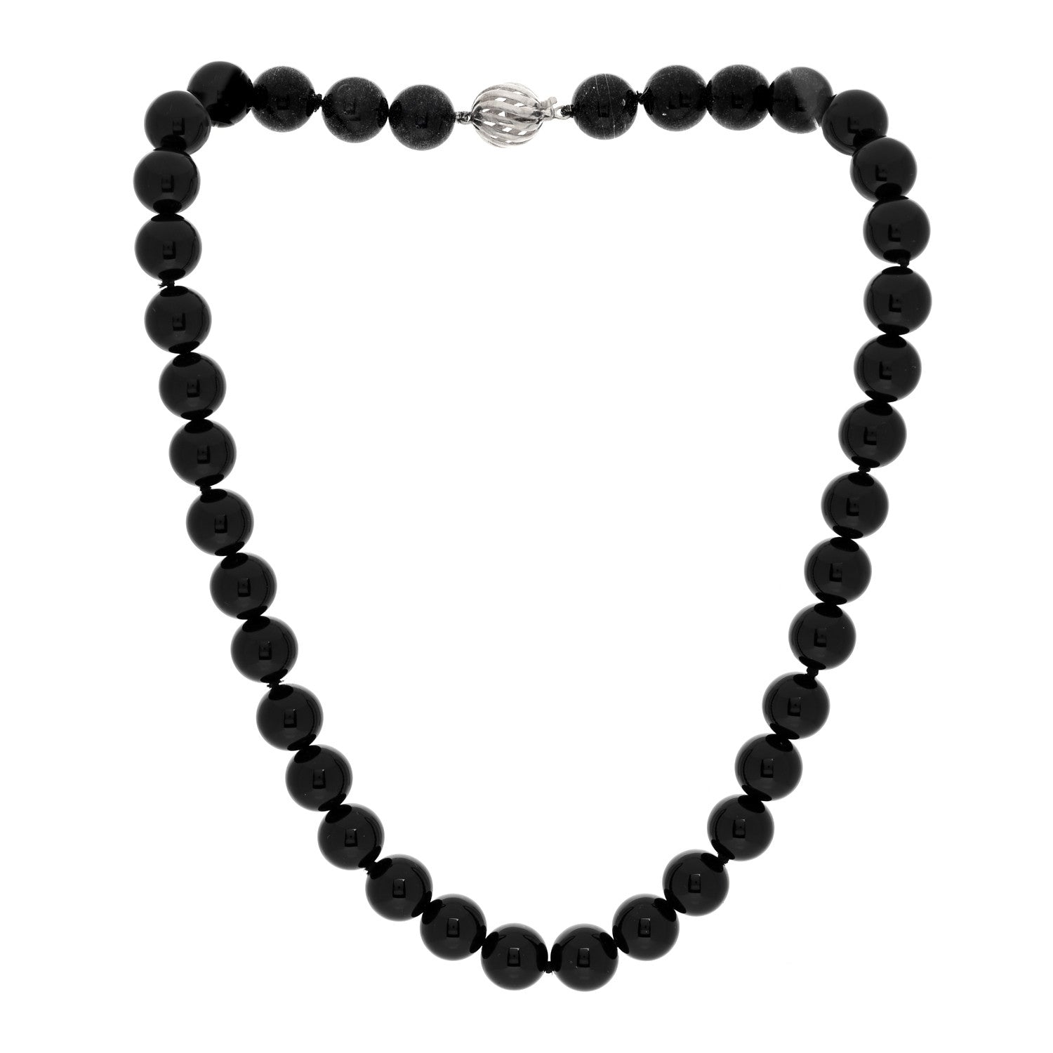 Tiffany Sterling Silver Black Onyx 10mm Bead Necklace 3 of 4