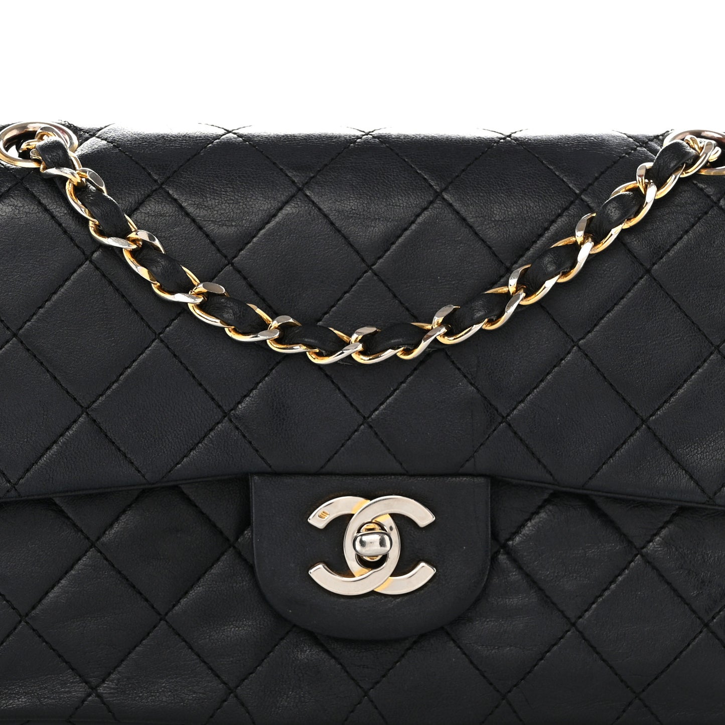 Lambskin Quilted Medium Double Flap Black
