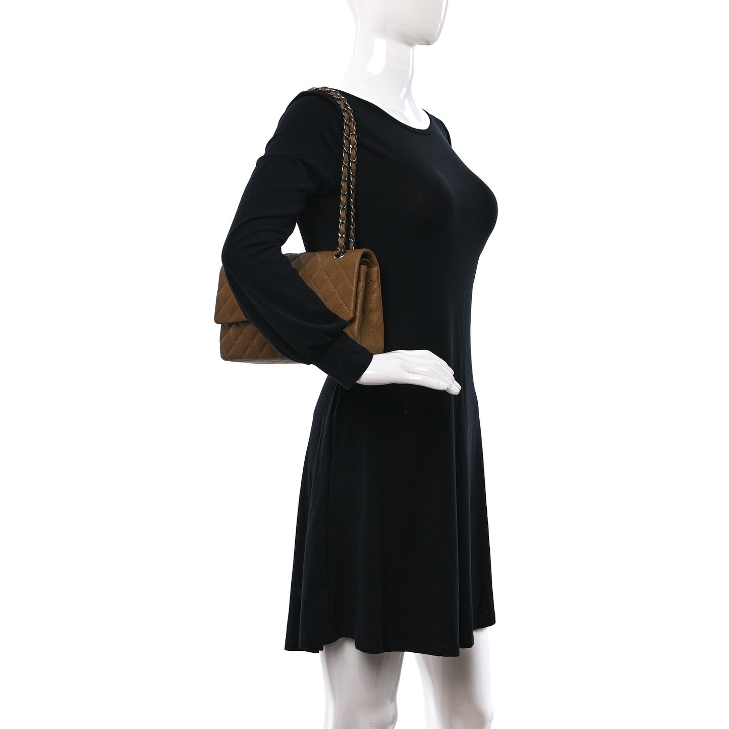Iredescent Calfskin Quilted Medium Double Flap Dark Gold