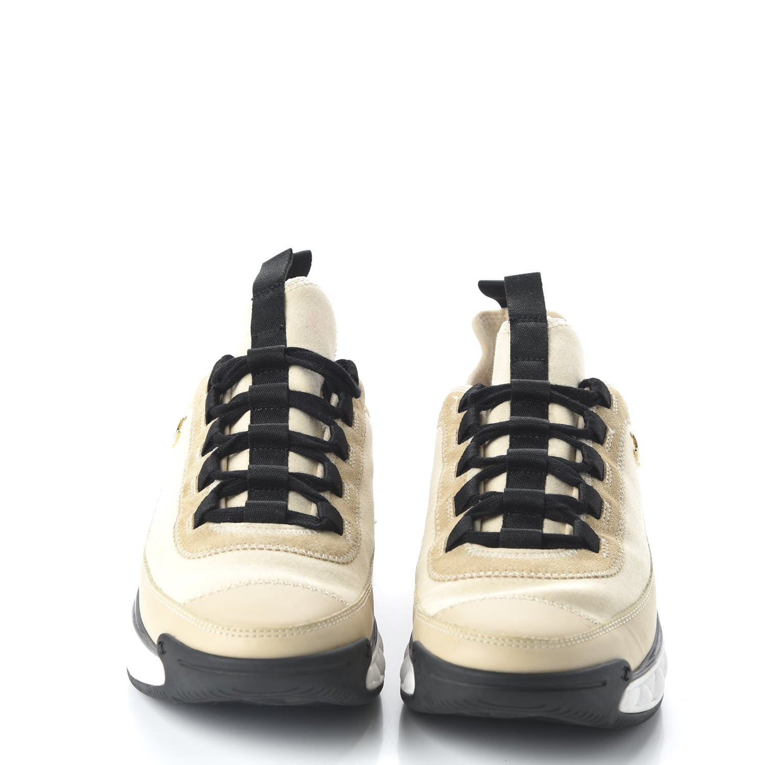 Chanel Velvet Calfskin Mixed Fibers CC Sneakers 39.5 Beige 3 of 9