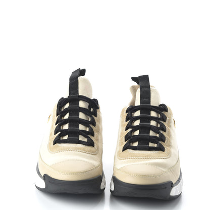 Chanel Velvet Calfskin Mixed Fibers CC Sneakers 39.5 Beige 3 of 9