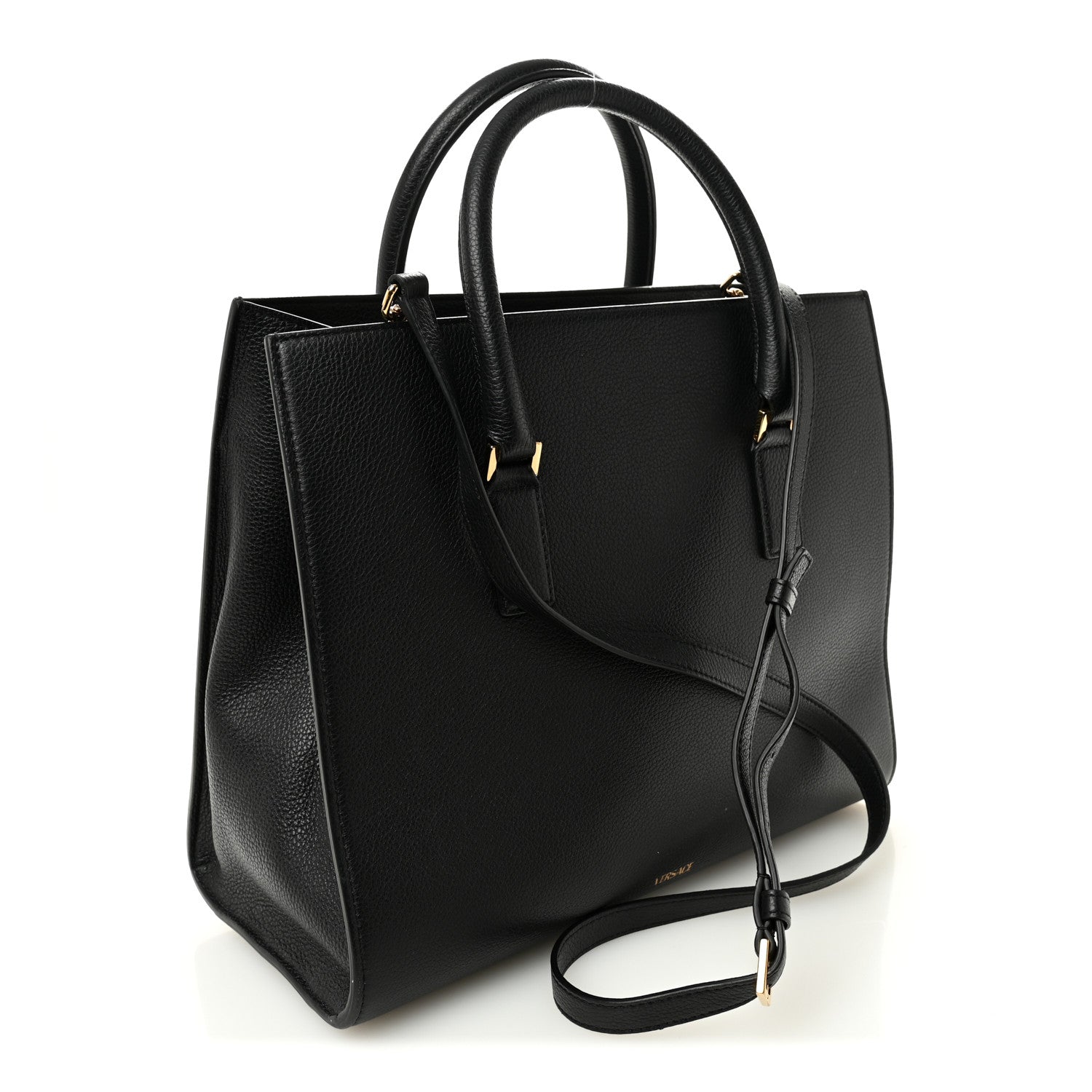 Versace Grainy Calfskin Large Virtus Top Handle Tote Black 1818708