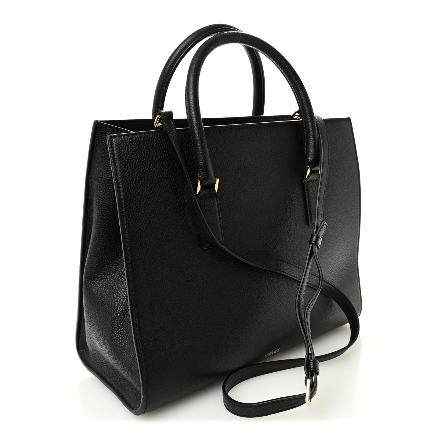 Grainy Calfskin Large Virtus Top Handle Tote Black