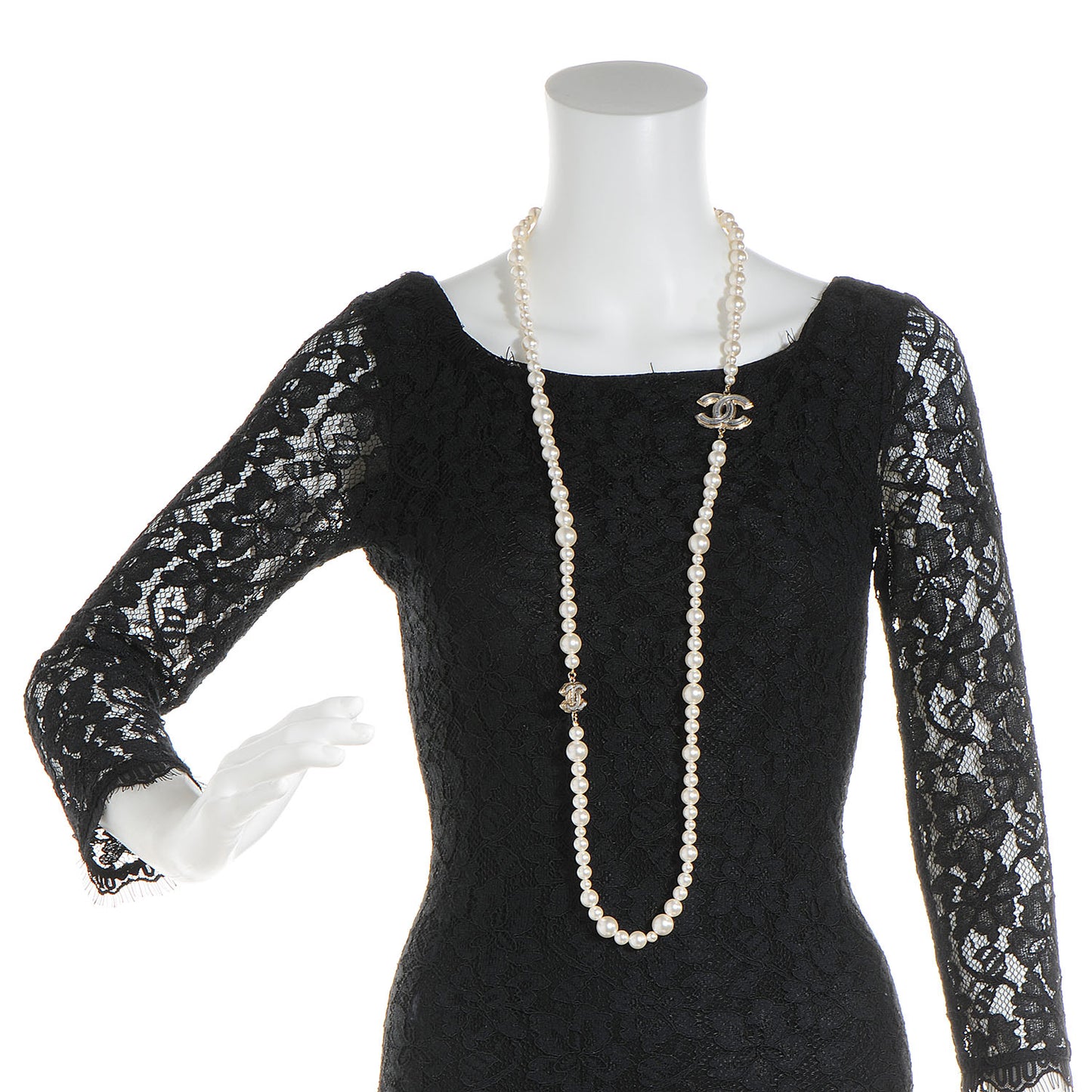 Resin Graduated Pearl CC Long Necklace Light Gold