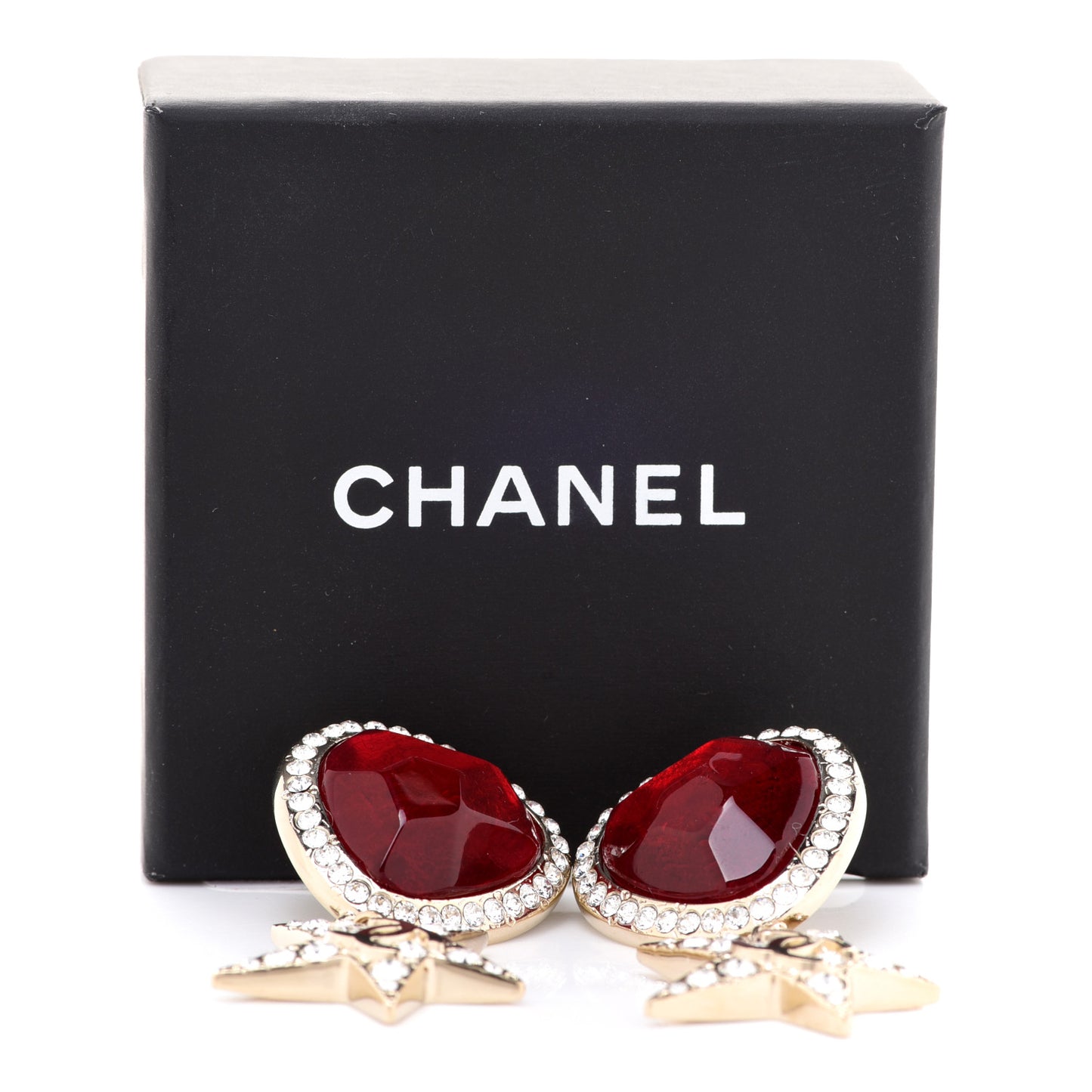 Metal Resin Crystal Star CC Drop Earrings Gold Red