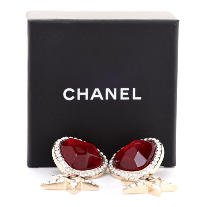 Chanel Metal Resin Crystal Star CC Drop Earrings Gold Red 5 of 5