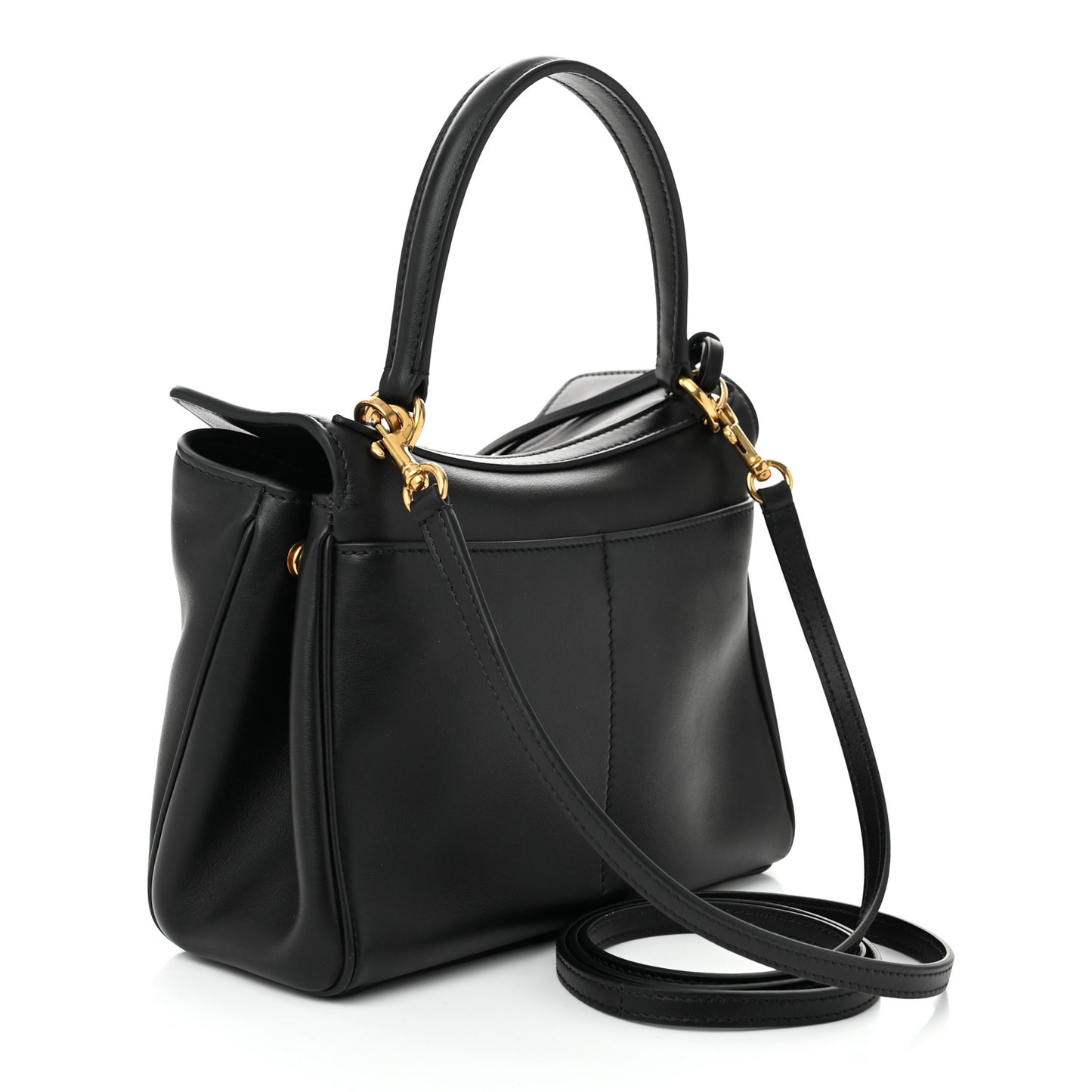 Natural Smooth Calfskin Mini Rodeo Top Handle Handbag Black