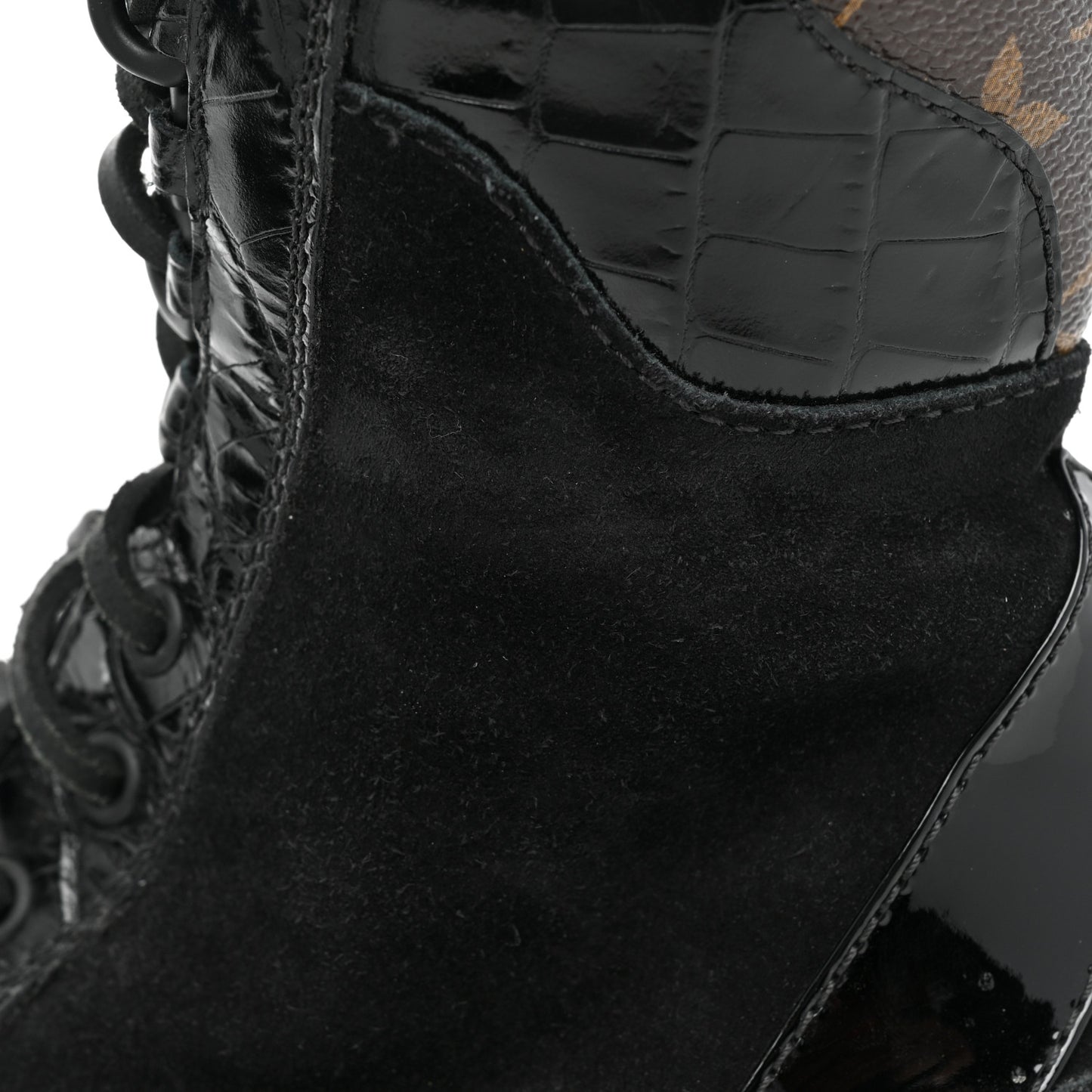 Suede Calfskin Crocodile Embossed Patent Monogram Laureate Platform Desert Boots 37 Black