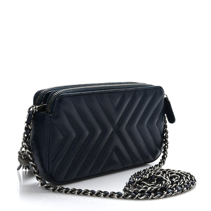 Chanel Calfskin Chevron Quilted Tassel Clutch With Chain Navy 3 of 10