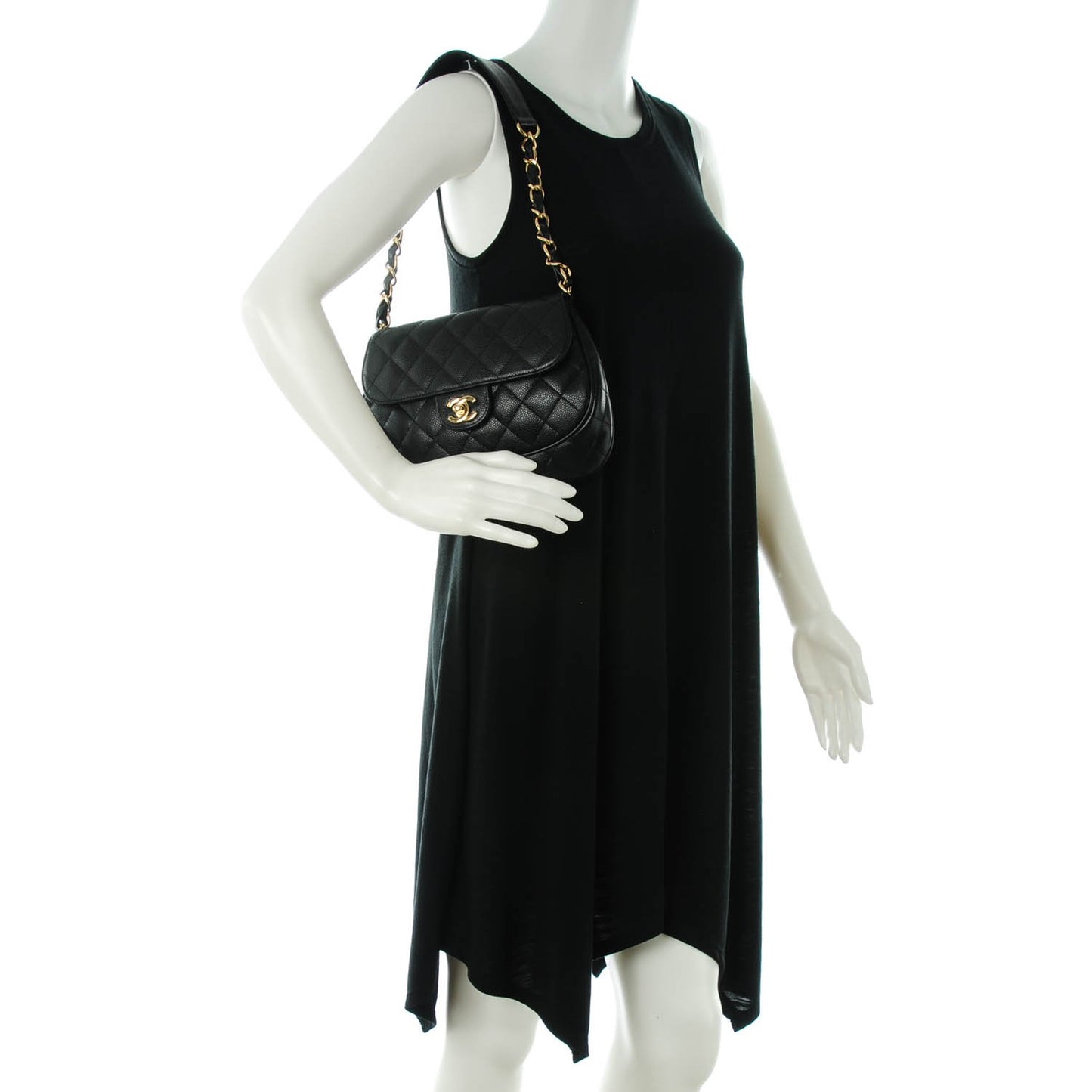 Caviar Quilted Small Flap Shoulder Bag Black