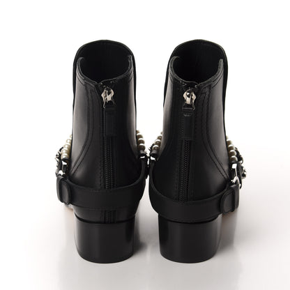 Chanel Calfskin Pearl Cap Toe Short Boots 37 Black 6 of 11