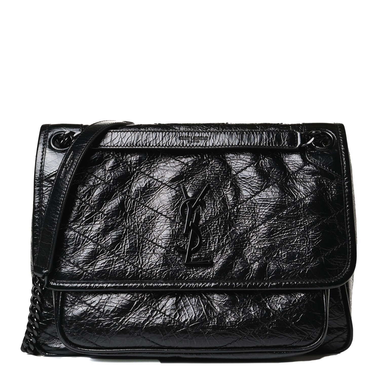 Saint Laurent Crinkled Calfskin Matelasse Monogram Medium Niki Chain Satchel Black 1 of 18