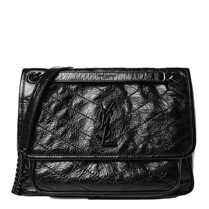 Saint Laurent Crinkled Calfskin Matelasse Monogram Medium Niki Chain Satchel Black 1 of 18