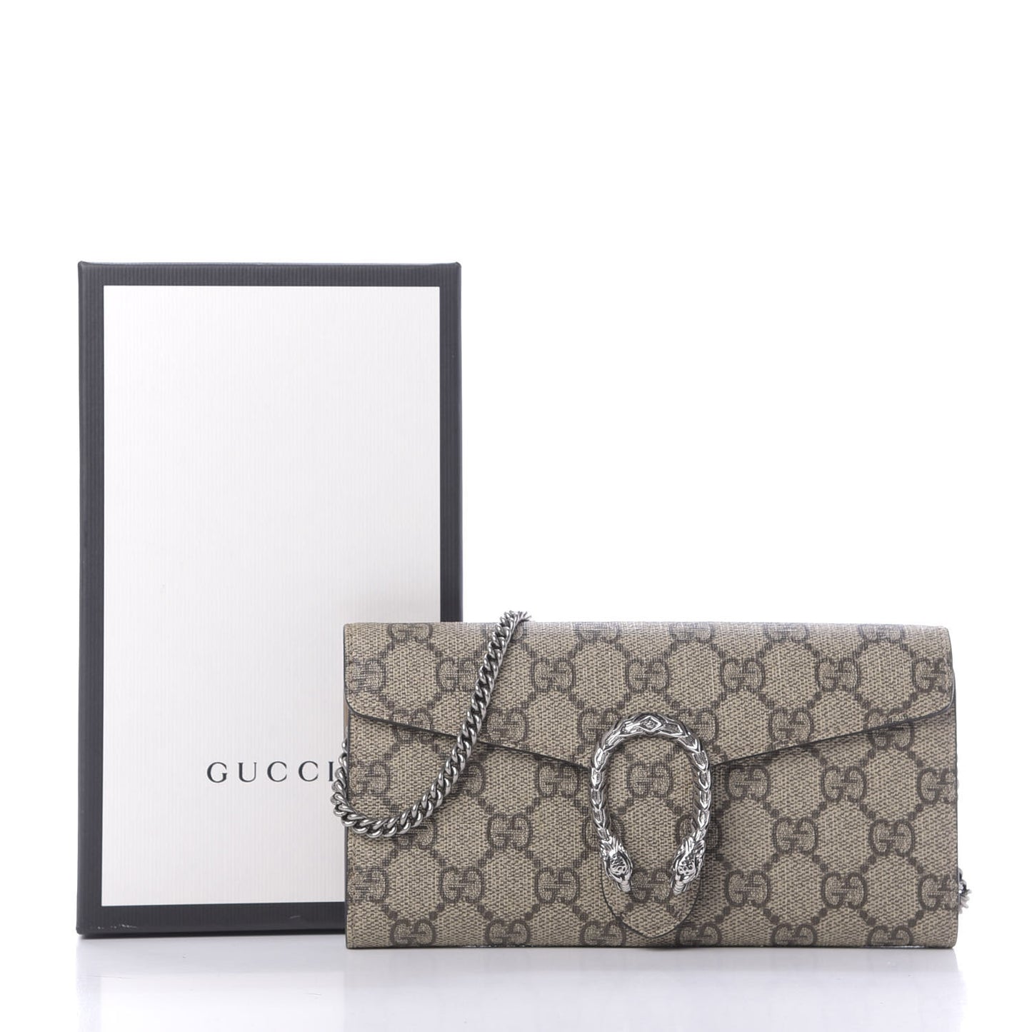 GG Supreme Monogram Dionysus Chain Clutch Wallet Beige Taupe