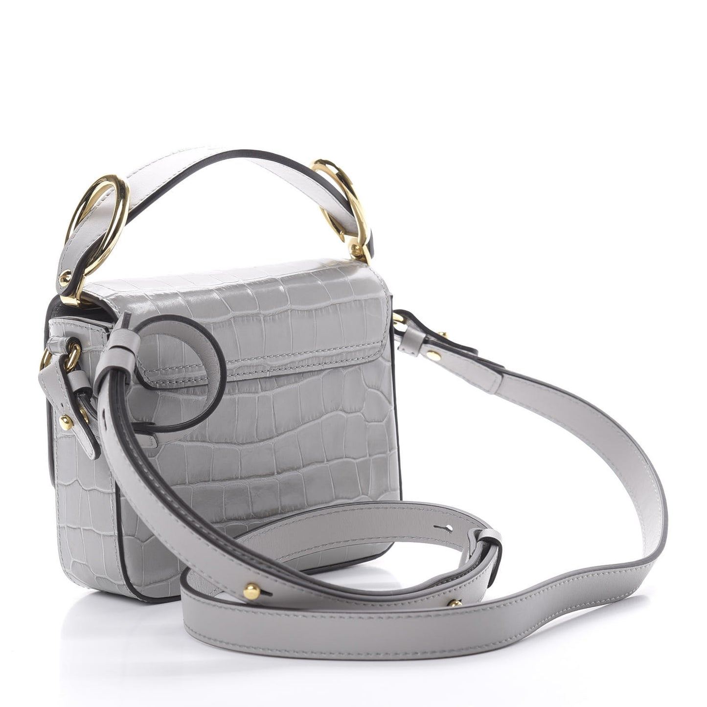 Calfskin Crocodile Embossed Mini C Bag Stormy Grey