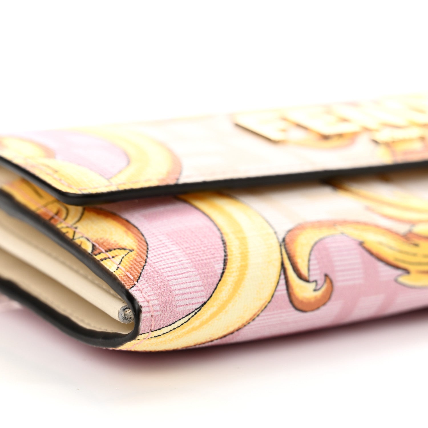 Fendi X VERSACE Glazed Fabric Fendace FF Baroque Continental Wallet On Chain Gold White Rosa 9 of 13