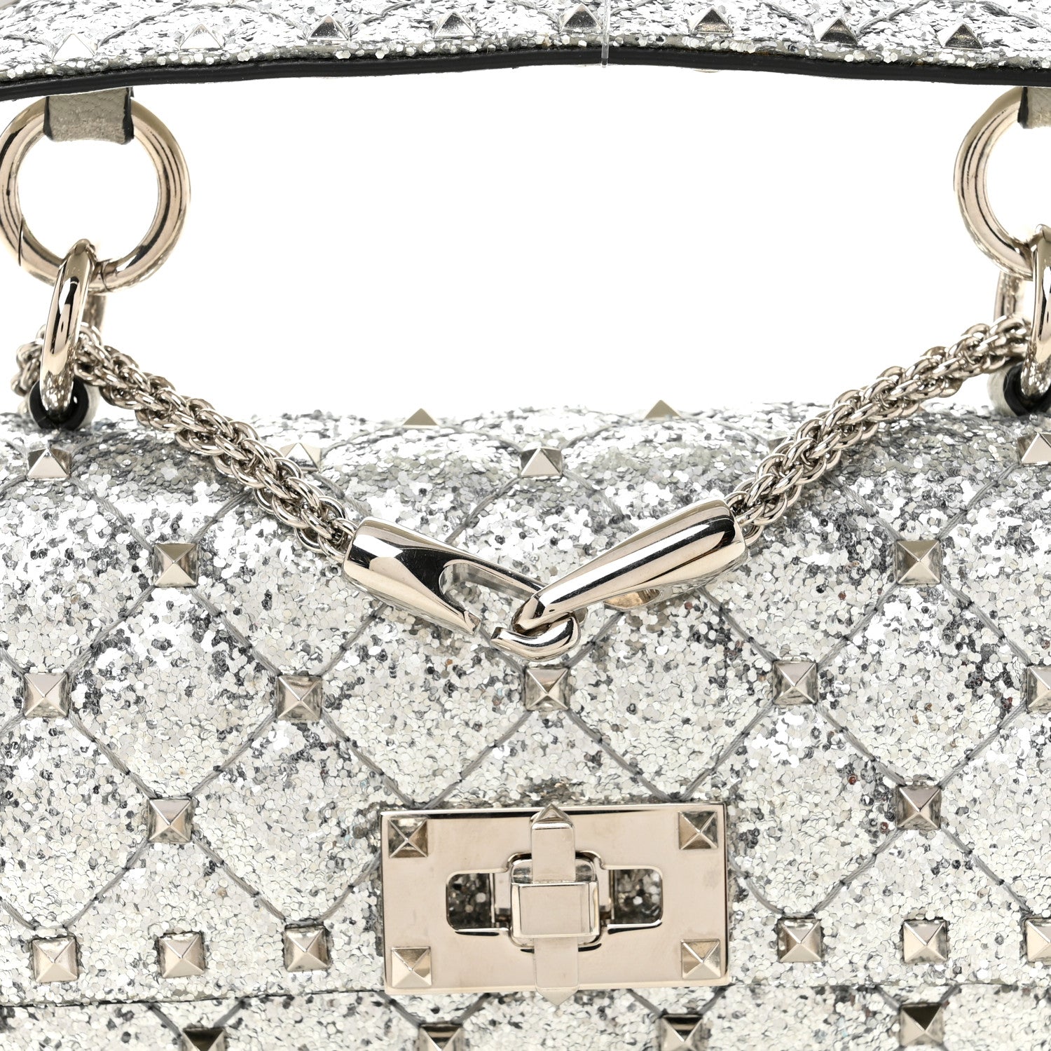 Valentino Garavani Glitter Mini Rockstud Spike Shoulder Bag Silver 7 of 12