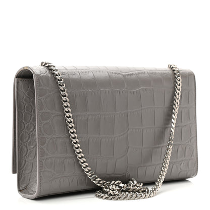 Saint Laurent Calfskin Crocodile Embossed Medium Classic Monogram Kate Tassel Satchel Fog 2 of 10