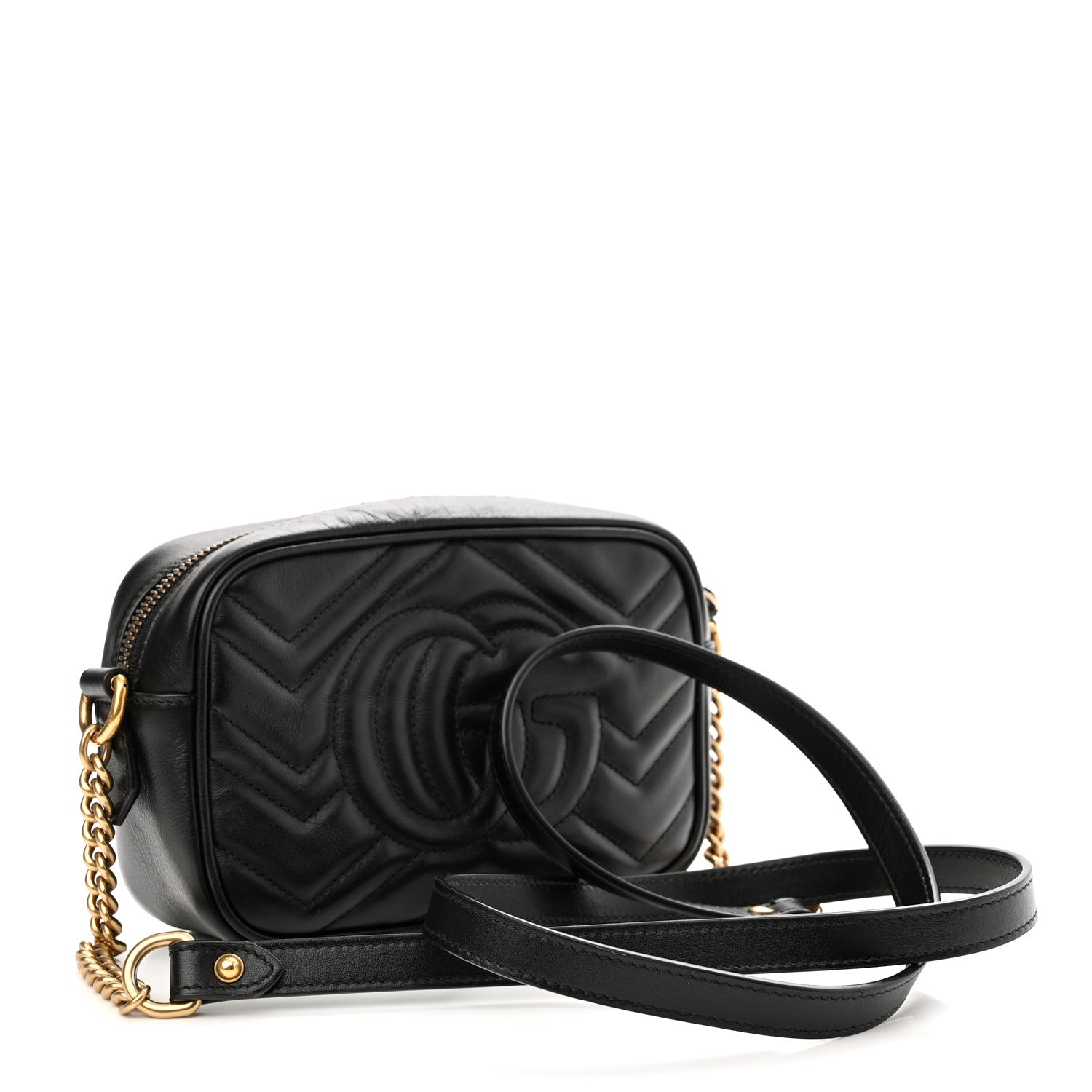 Gucci Calfskin Matelasse Mini GG Marmont Chain Shoulder Bag Black 3 of 10