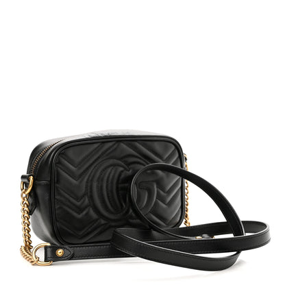 Gucci Calfskin Matelasse Mini GG Marmont Chain Shoulder Bag Black 3 of 10