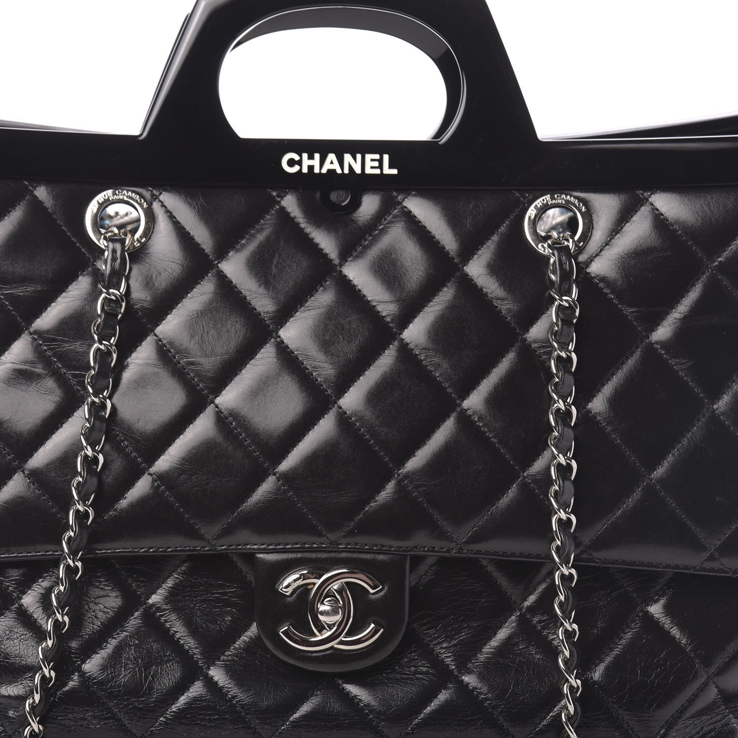 Chanel Glazed Calfskin Quilted Large CC Delivery Tote Black 7 of 9