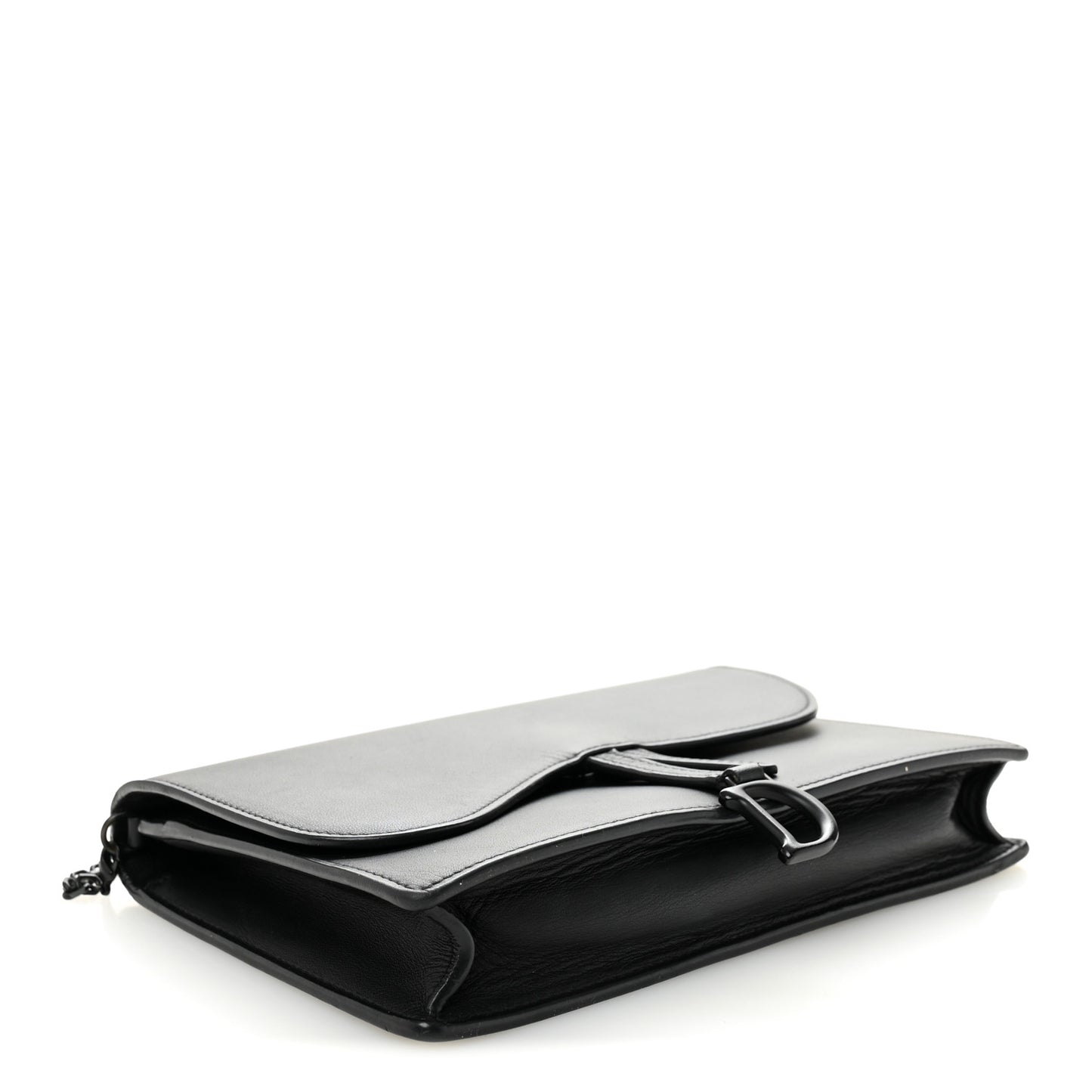 Ultra Matte Calfskin Saddle Chain Pouch Black