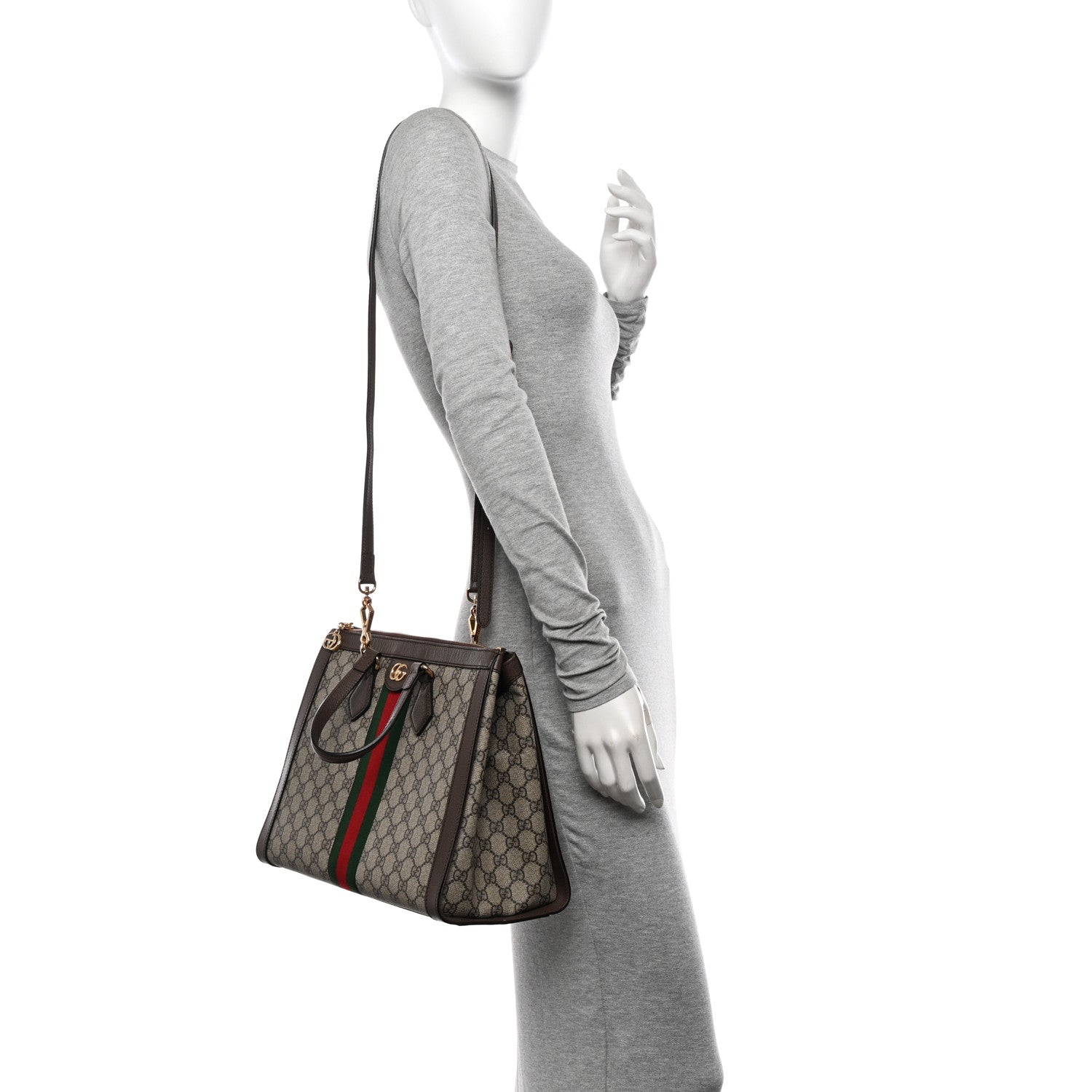 Gucci GG Supreme Monogram Web Medium Ophidia Tote Bag Brown 2 of 12