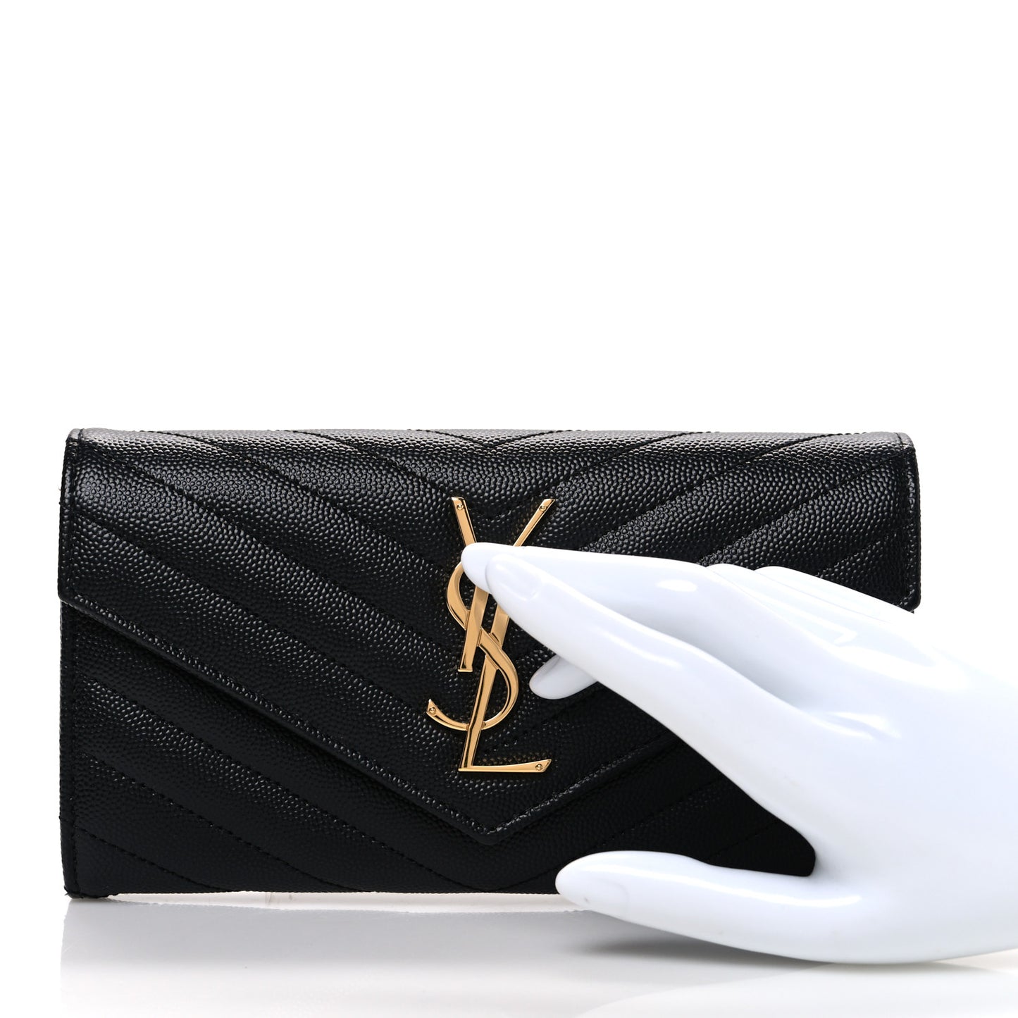 Grain De Poudre Matelasse Chevron Monogram Flap Wallet Black