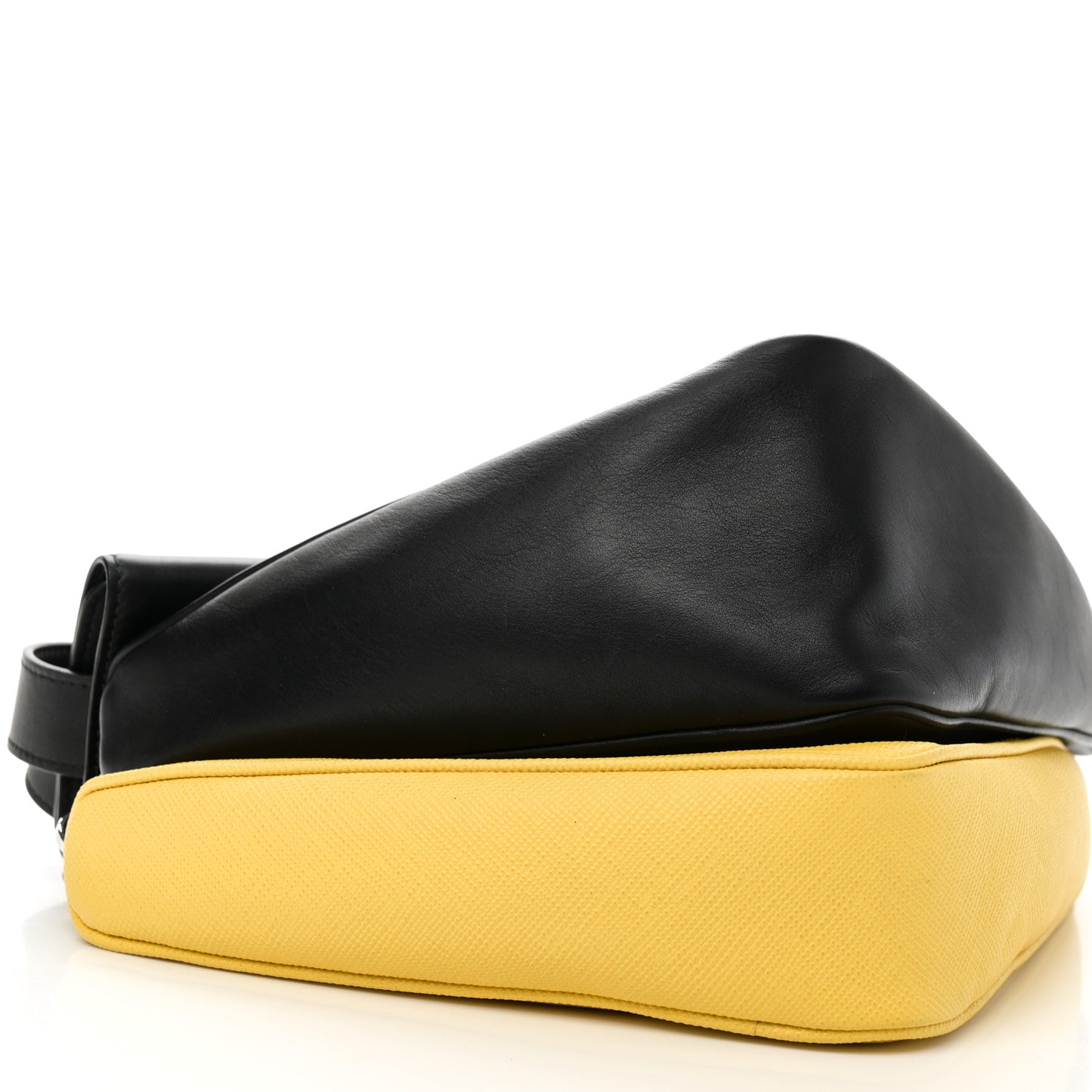 Vitello Saffiano Cuir Double Triangle Shoulder Bag Black Sole
