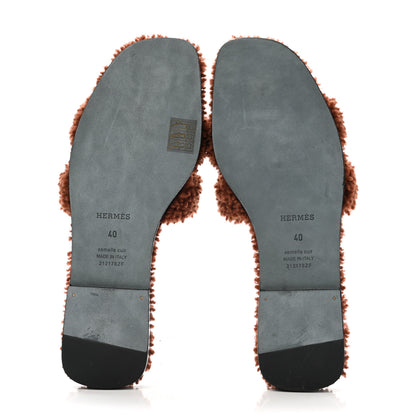 Hermes Woolskin Oran Sandals 40 Cognac 5 of 8
