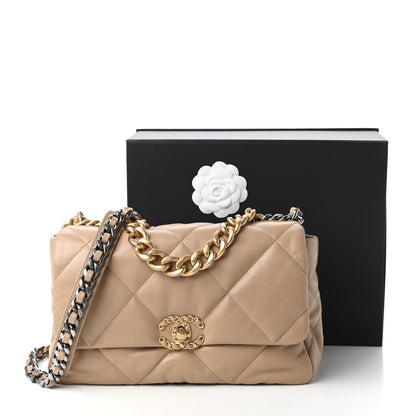 Chanel Lambskin Quilted Large Chanel 19 Flap Dark Beige 11 of 11