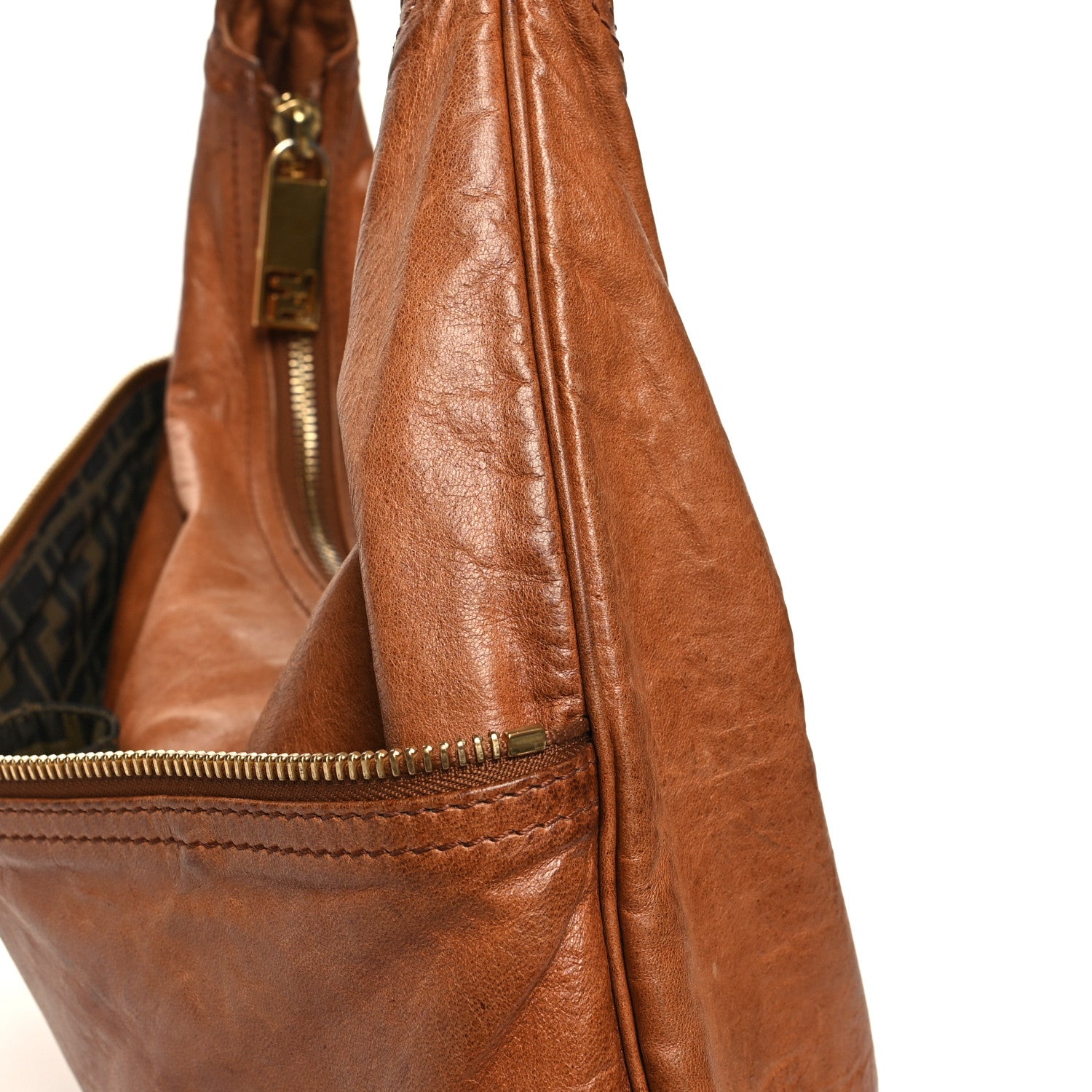 Fendi Sheepskin Zipper Hobo Brown 11 of 12