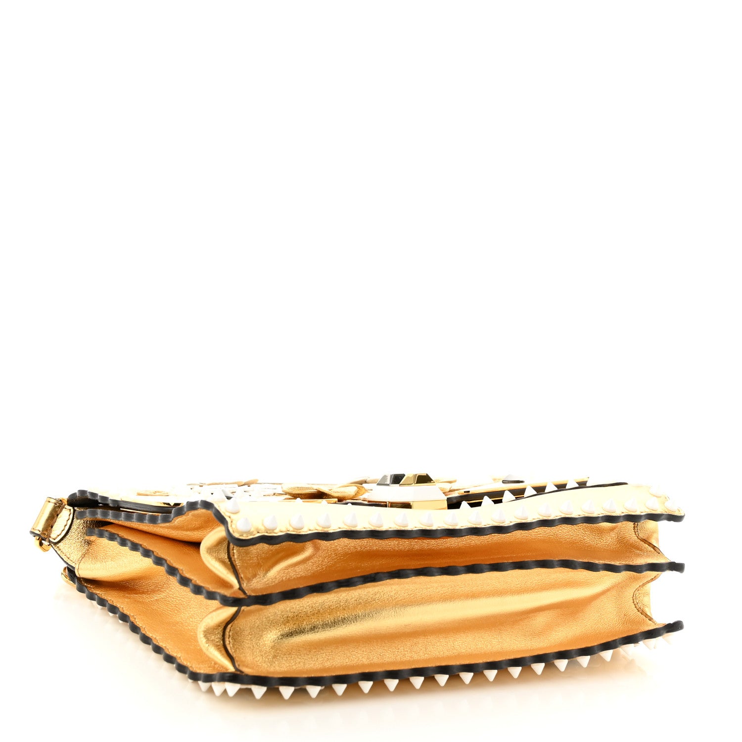 Fendi Metallic Calfskin Wonder Monster Kan I Shoulder Bag Gold 4 of 10