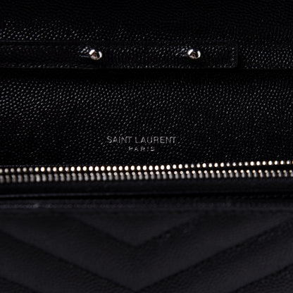Saint Laurent Grain De Poudre Matelasse Chevron Monogram Chain Wallet Black 6 of 10