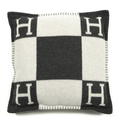 Hermes Wool Cashmere Avalon Pillow PM Ecru Gris Fonce 1 of 3